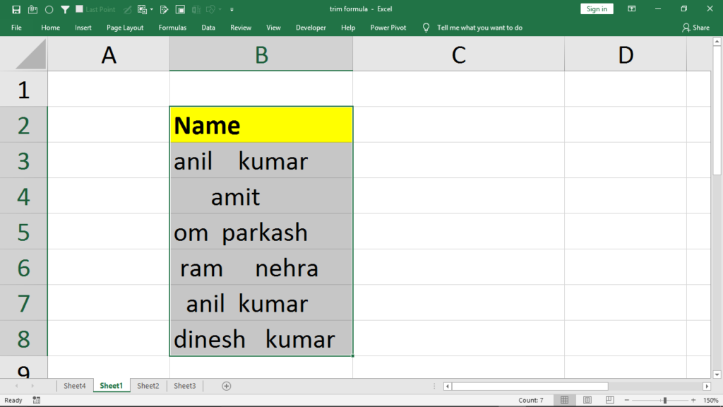 Trim Formula in Excel