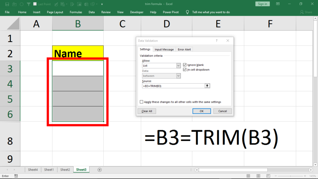trim formula with data validation