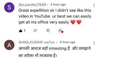 Student feedback for Deepak EduWorld Excel course