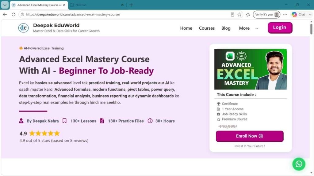 Advanced Excel Course in Hindi - Deepak EduWorld